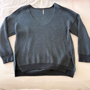 Free People Deep Gray V-Neck Sweater